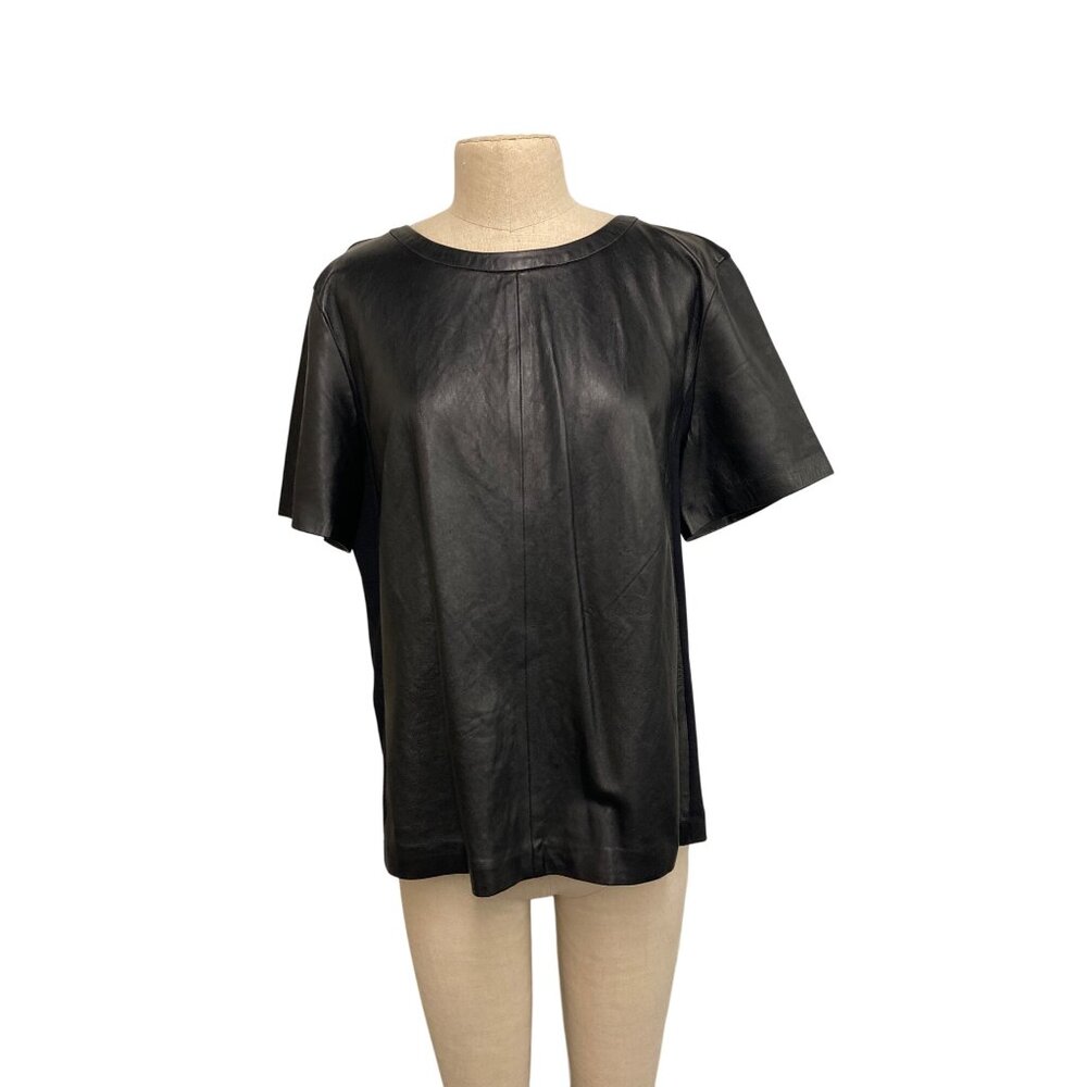 Halogen Womens Black Leather & Rayon Short Sleeve Top XL